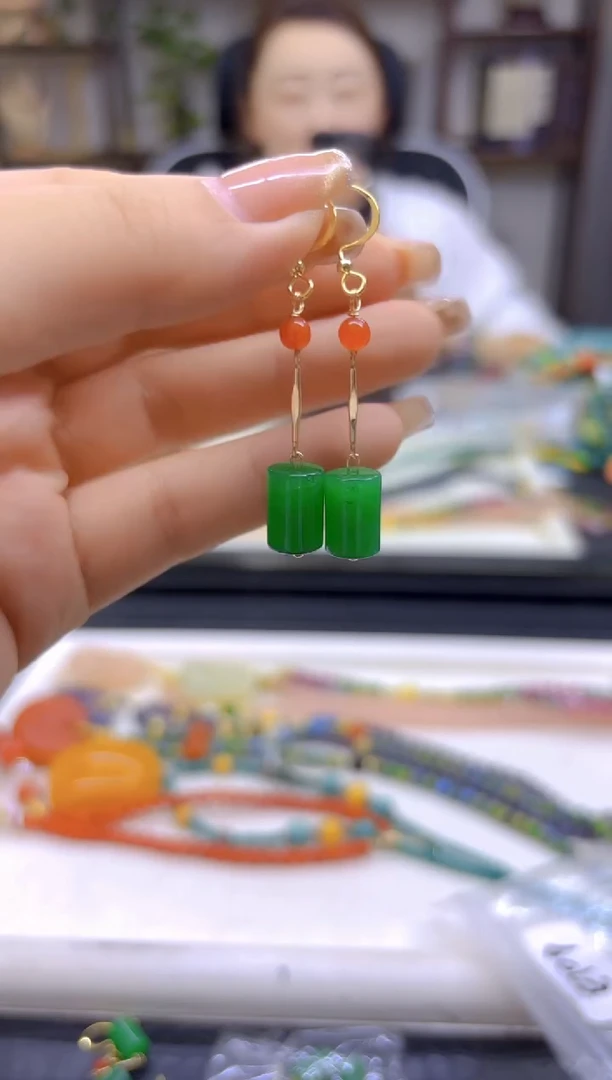 翡翠14K金镶嵌耳饰DIY款E709