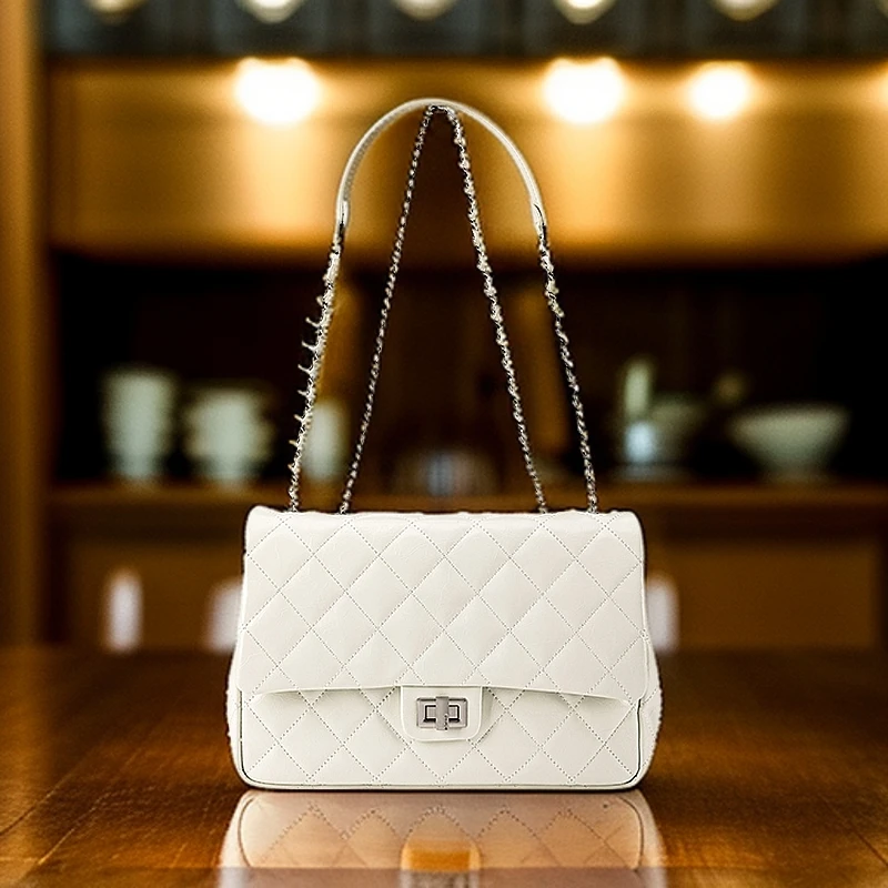 HONGU/红谷单肩小香风白色时尚百搭简约包