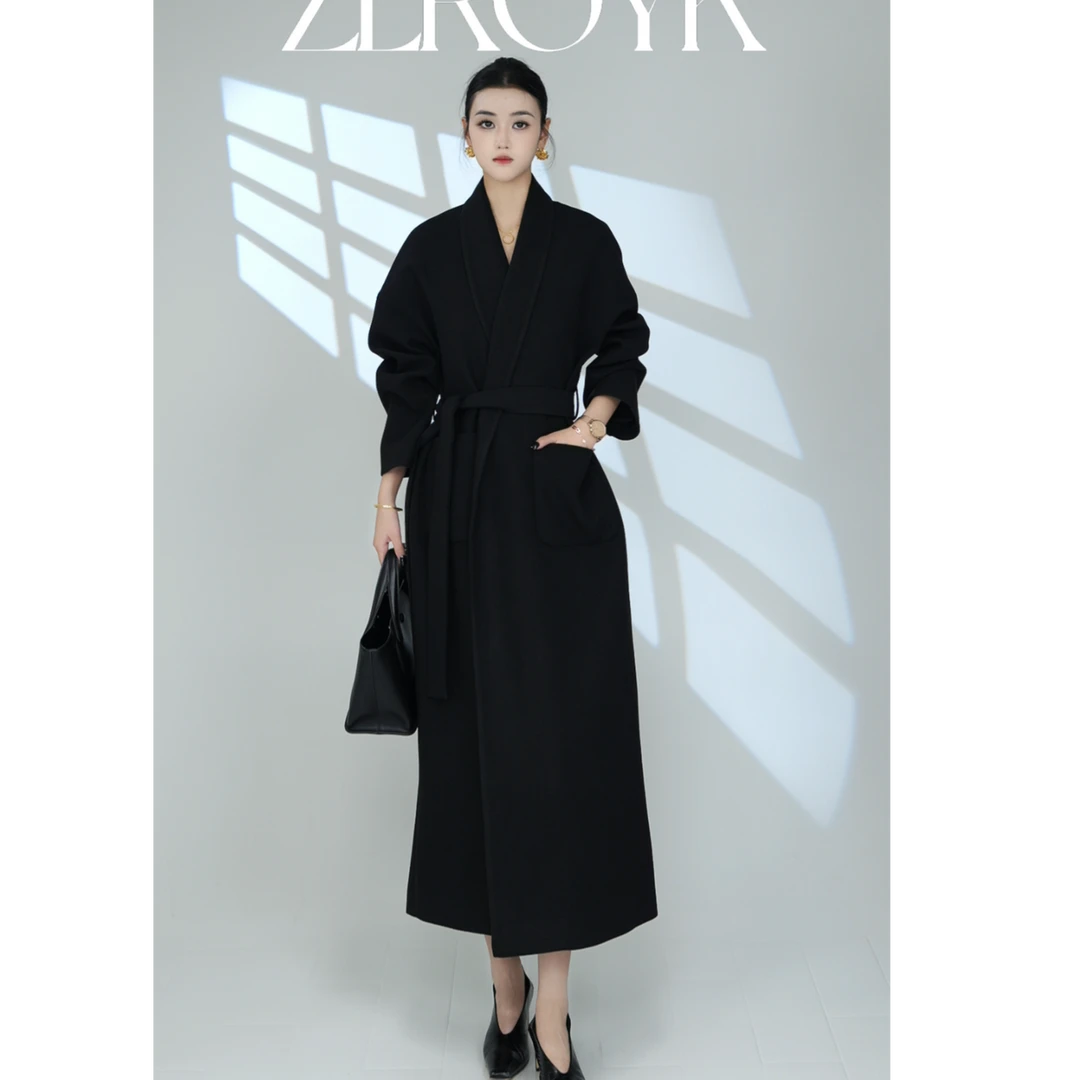 ZEROYK翎蔻 原创设计2025秋冬时尚大气款系腰带围巾长款大衣外套