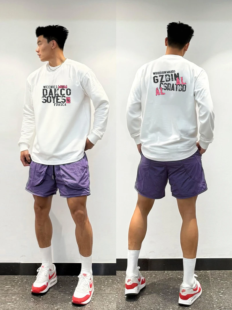 【100%重磅纯棉】美式cleanfit长袖T恤简约运动休闲秋季宽松透气ins