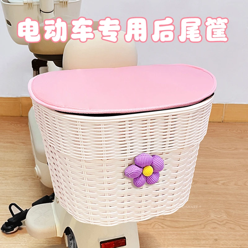 2025新款电动车后置车筐放东西神器可爱田园风电瓶自行车后尾挂篮