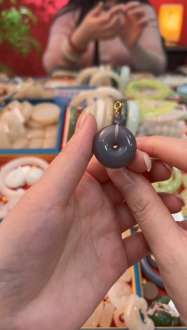 【闪购商品】和田玉吊坠未镶嵌浓烟紫胖墩平安扣25mm