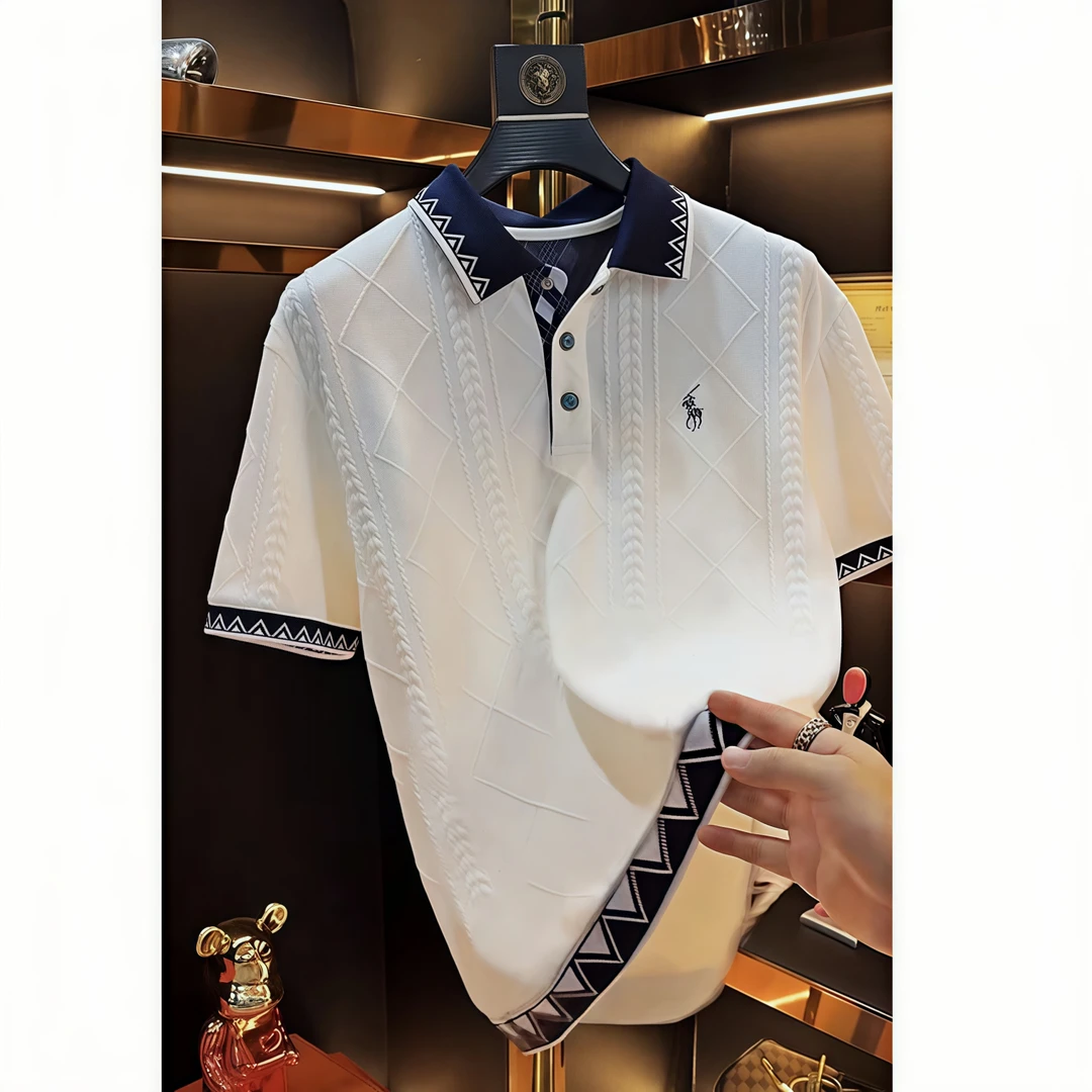 欧货轻奢大牌男士polo衫2025夏季新款刺绣拼色短袖男装T恤衫上衣