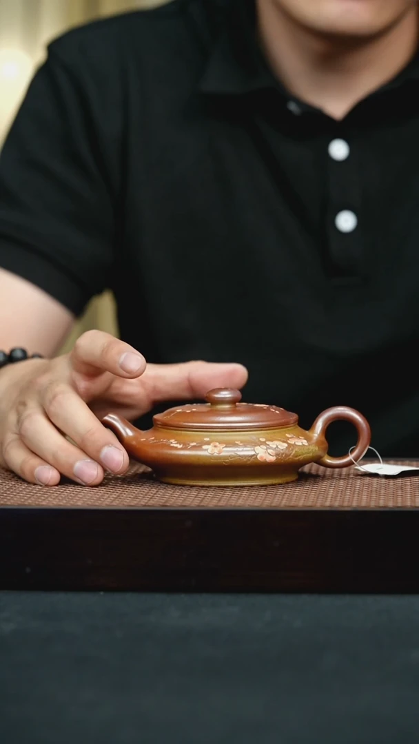 茶壶紫砂沉香泥火云烧泥绘虚扁