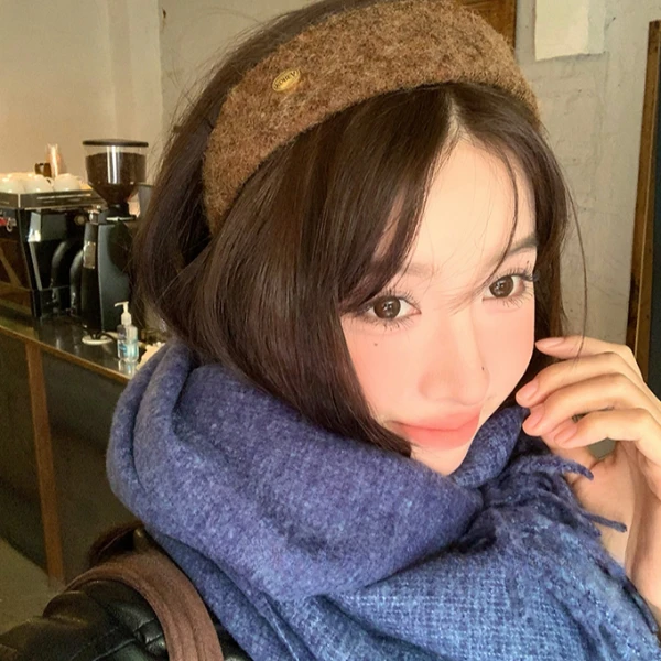 韩系高颅顶压发头箍秋冬简约复古百搭宽边针织洗脸发箍女毛绒头箍