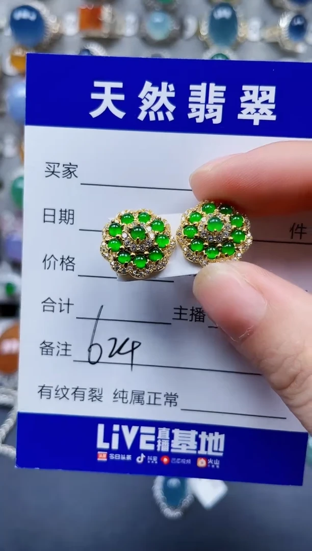 银S925镶嵌翡翠耳饰624
