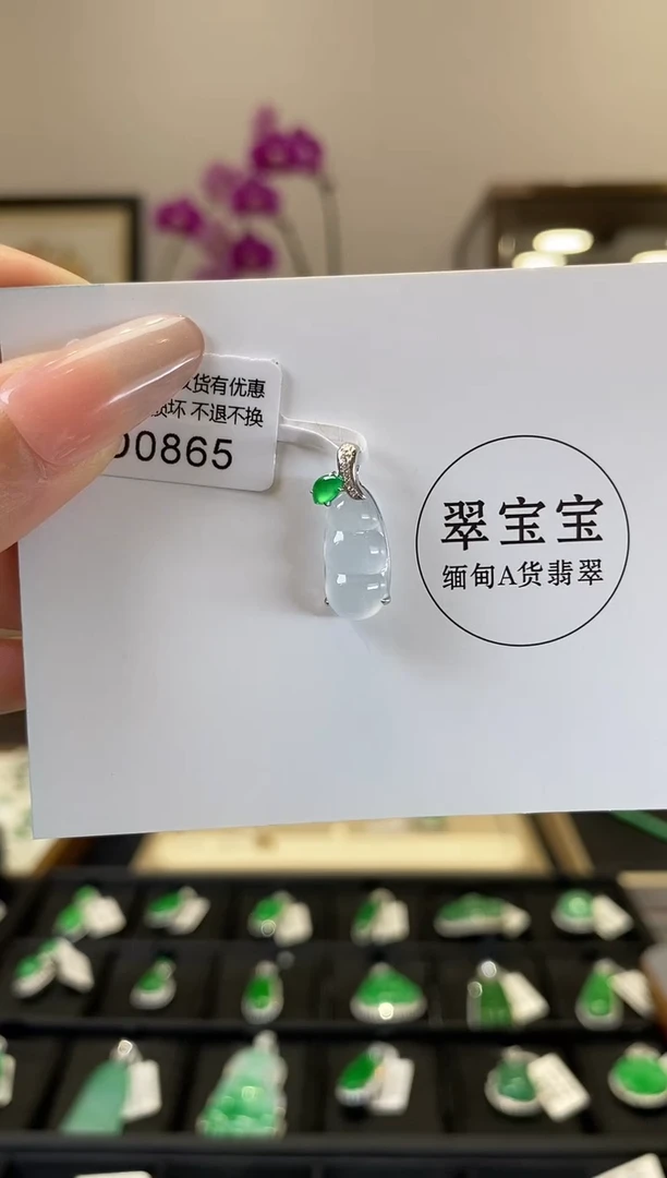 翡翠18K金镶嵌颈饰D0865 豆子 含运营费