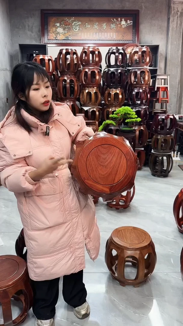 【闪购商品】花梨木类家具花梨木花梨色小号鼓凳一对