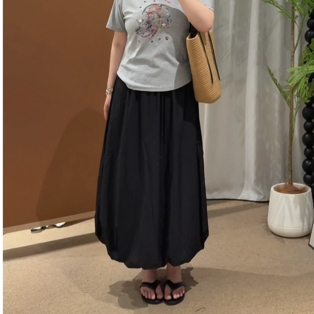 大码胖妹妹夏季新款显瘦韩系小清新高腰松紧腰花苞裙长款半身裙