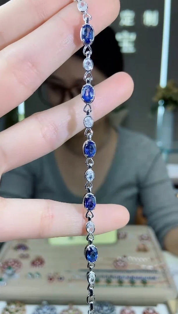 【闪购商品】蓝宝石手链银S925镶嵌手链