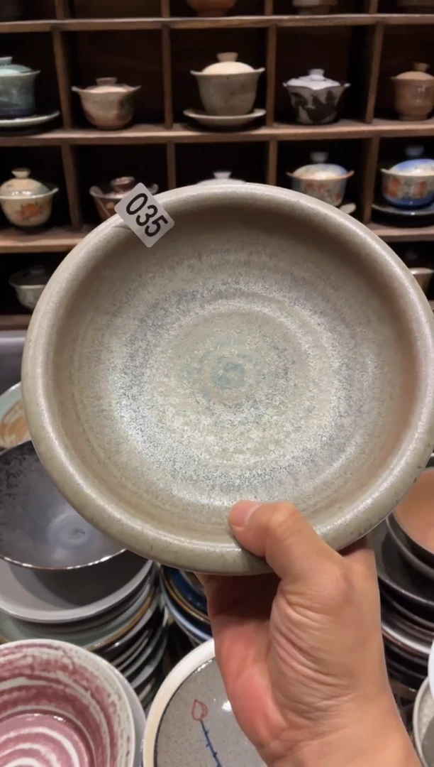 瓷片嚣****?35手工柴烧反边盘1个