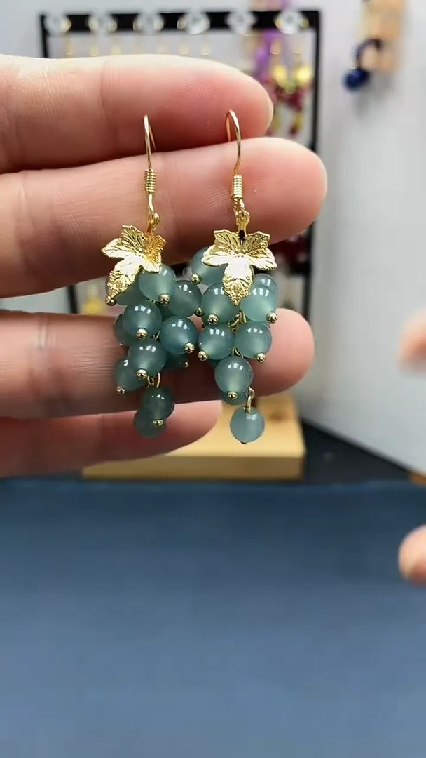 【闪购商品】翡翠耳饰银S925镀金镶嵌尺寸6mm葡萄03