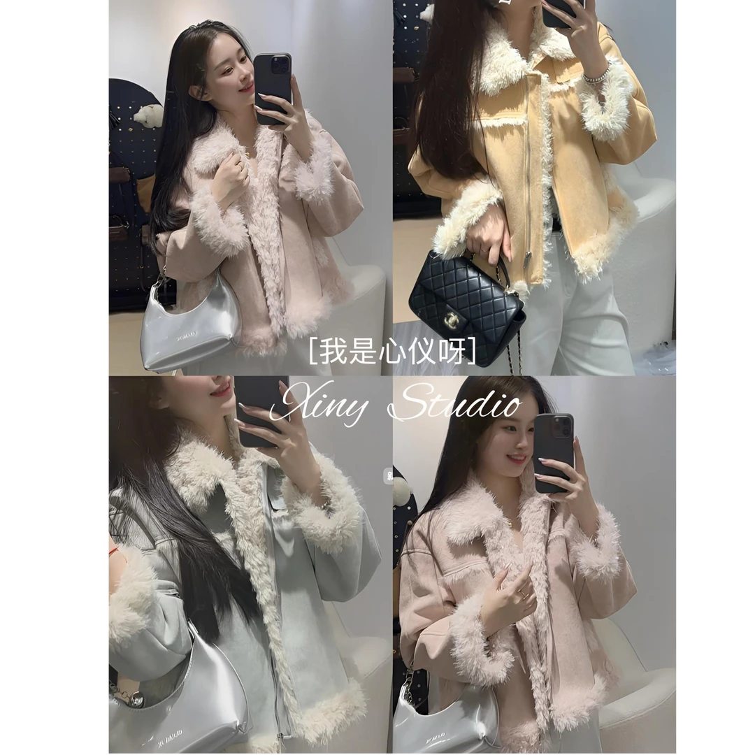 "韩系千金"皮毛一体加绒加厚外套慵懒风休闲时尚女