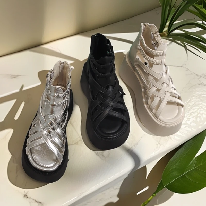 09岩网红厚底脚环绑带镂空透气休闲风罗马凉鞋复古港风