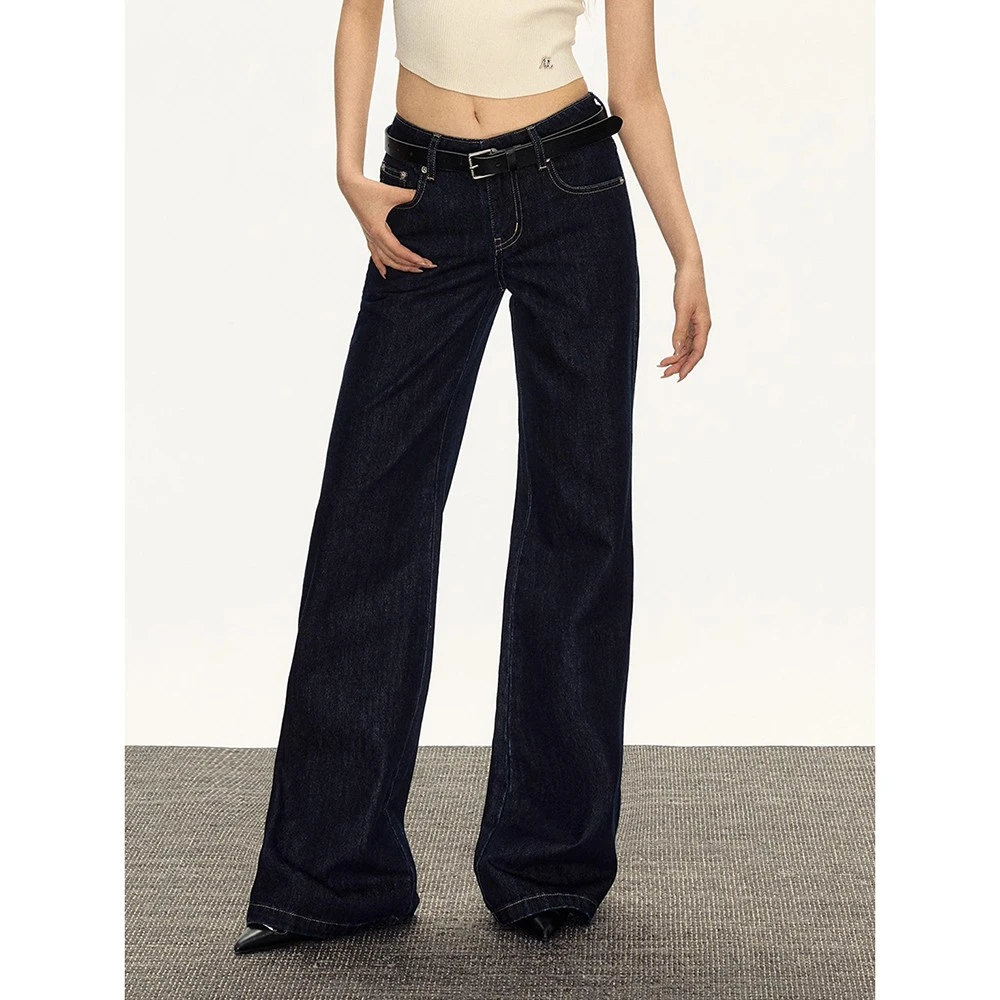 美式复古港风慵懒感牛仔裤2025夏季新款女低腰显瘦显高直筒阔腿裤