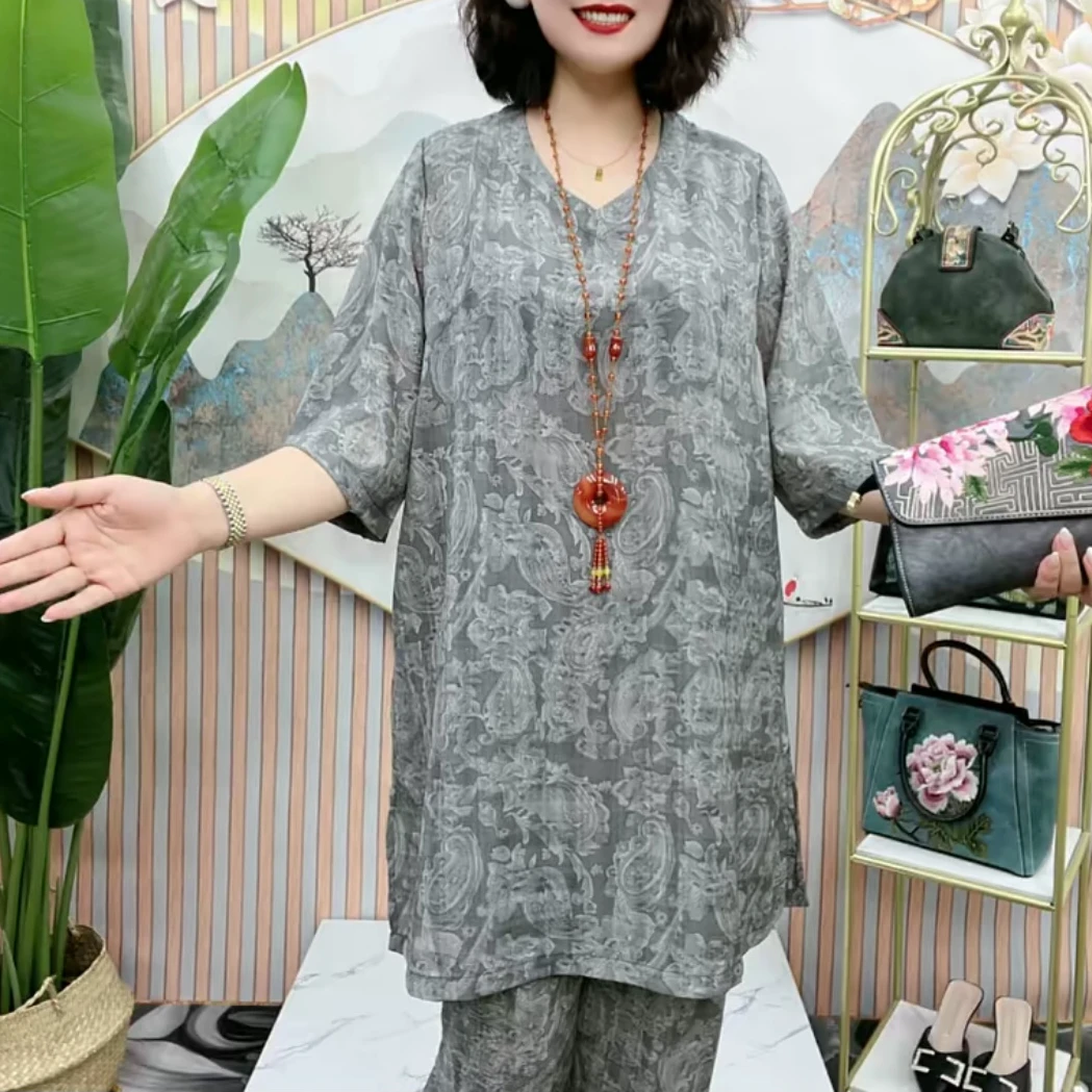 夏季宽松爆款休闲提花时尚套装中老年减龄百搭显瘦休闲高档两件套