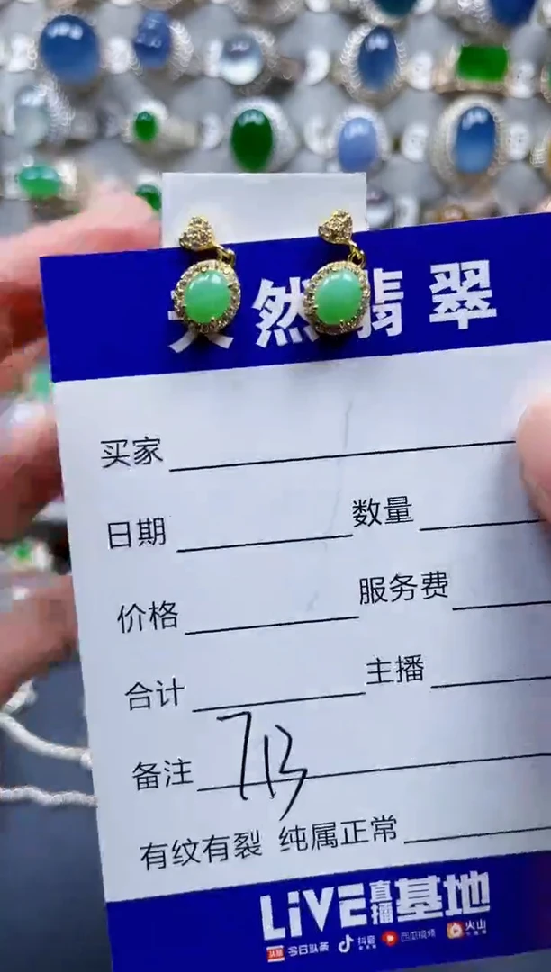 银S925镶嵌翡翠耳饰713