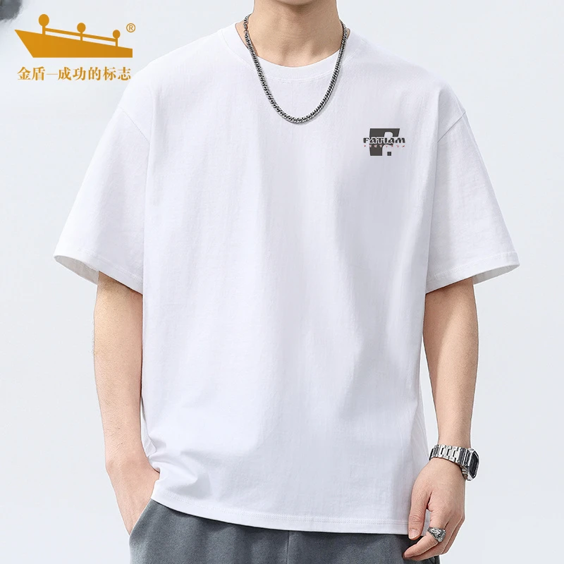 金盾美式重磅印花短袖T恤男士潮牌休闲男装上衣服夏季薄款纯棉