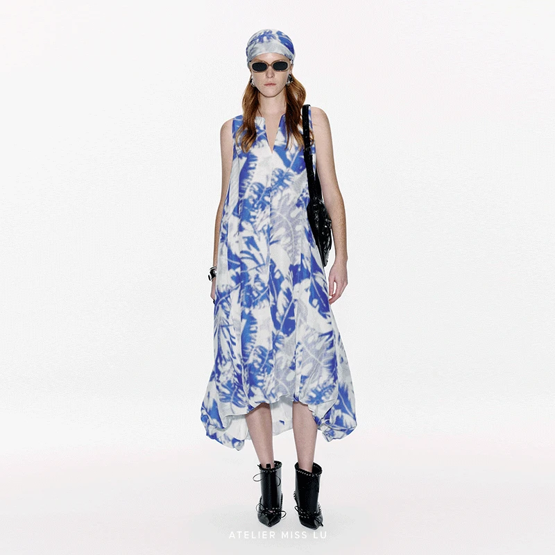 AtelierMissLu【奥法庄园】品牌定染印花桑蚕丝亚麻混纺丝巾25ZB01