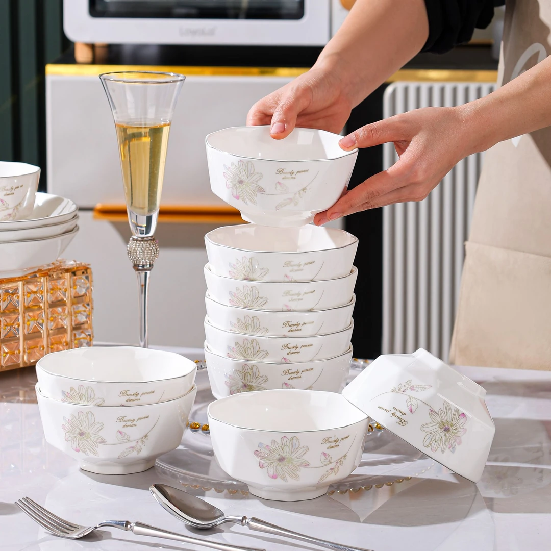 春暖花开5英寸钻石碗6只米饭碗盘餐具网红高颜值耐高温家用饭碗