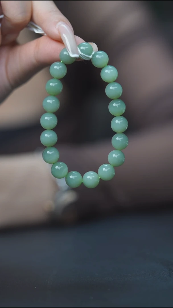未镶嵌手串和田玉粉青圆珠手串HE50261