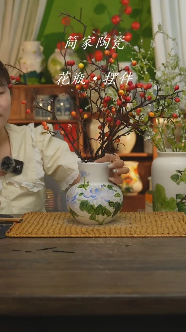 瓷片景德镇纯手工手绘花器摆件