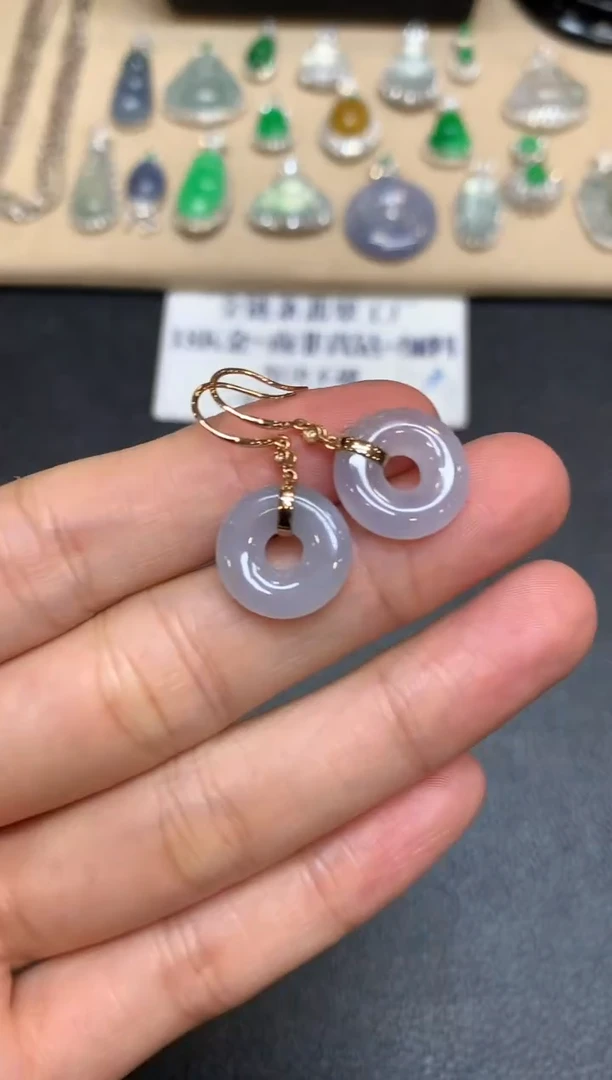 18K金镶嵌翡翠耳饰甜甜圈【无服务费【24小时鉴赏期】