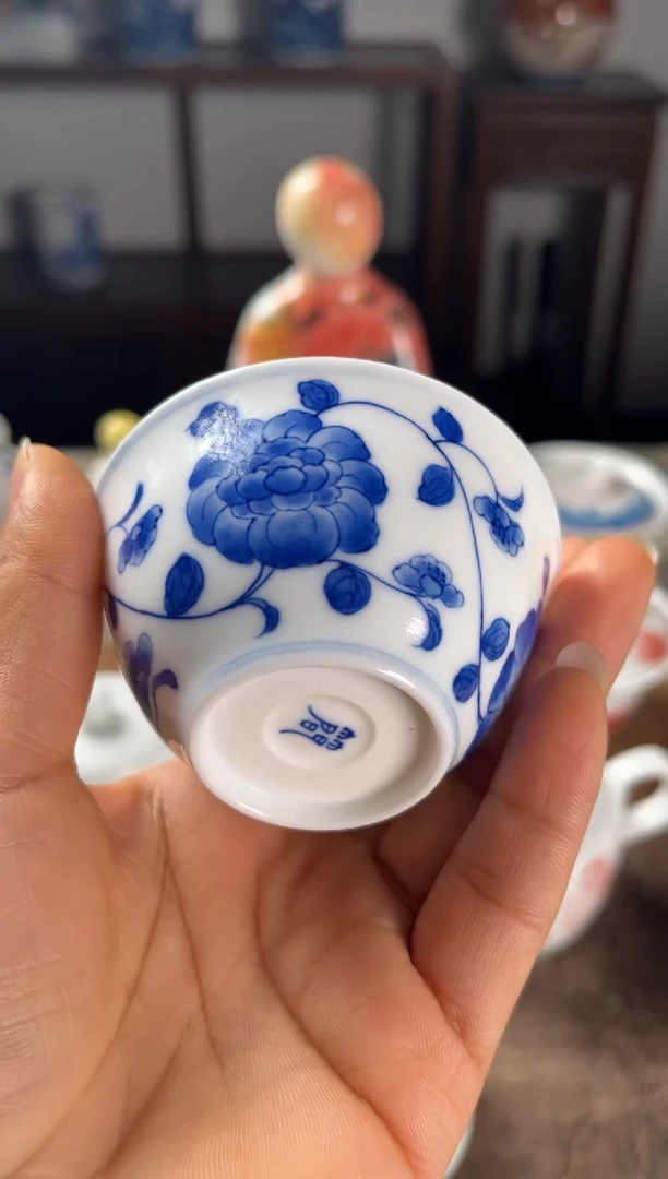 景德镇文祥窑手工釉下彩陶瓷单杯