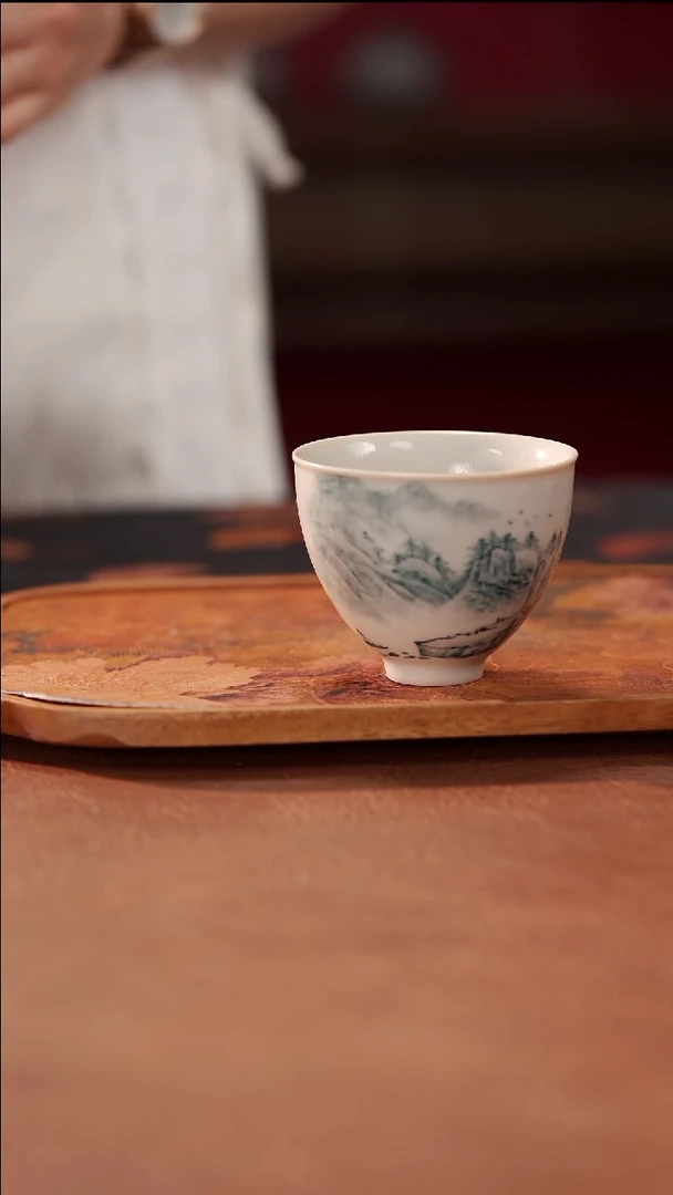 柴烧鸡心杯-山水