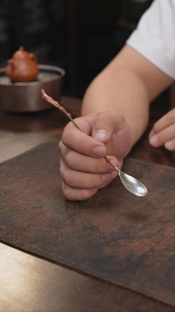 足银头紫铜柄茶勺茶拨