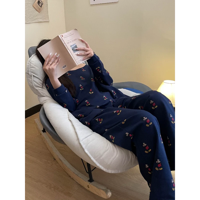 韩版纯欲斜肩卡通米奇印花睡衣女春秋季2025新款家居服套装可外穿