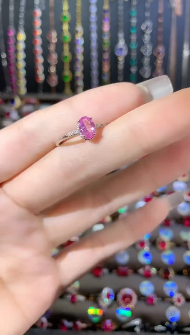 戒指蓝宝石银S925镶嵌57银色