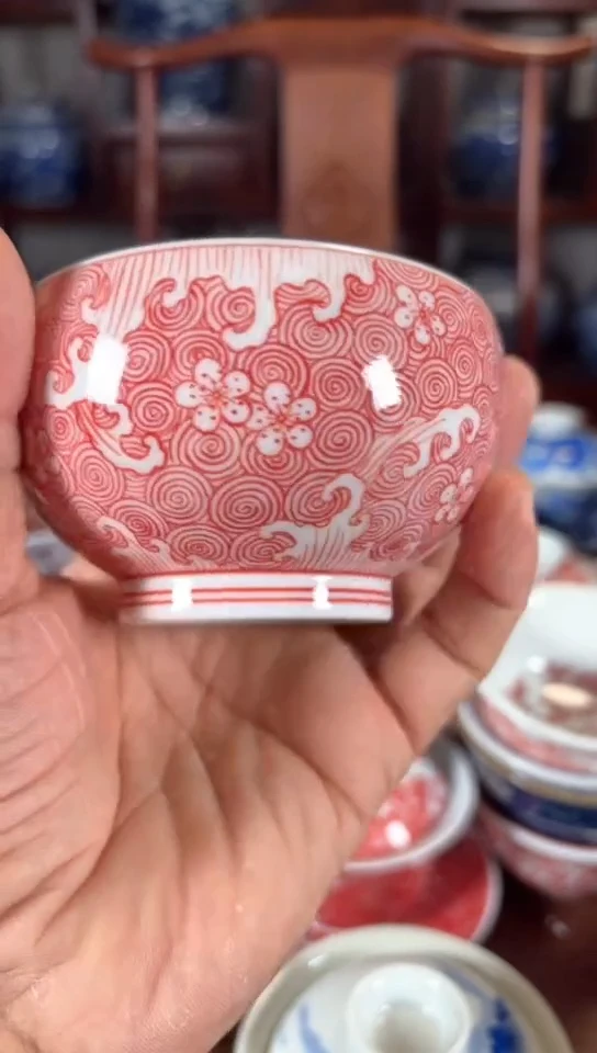 柴窑釉里红福山寿海杯杯