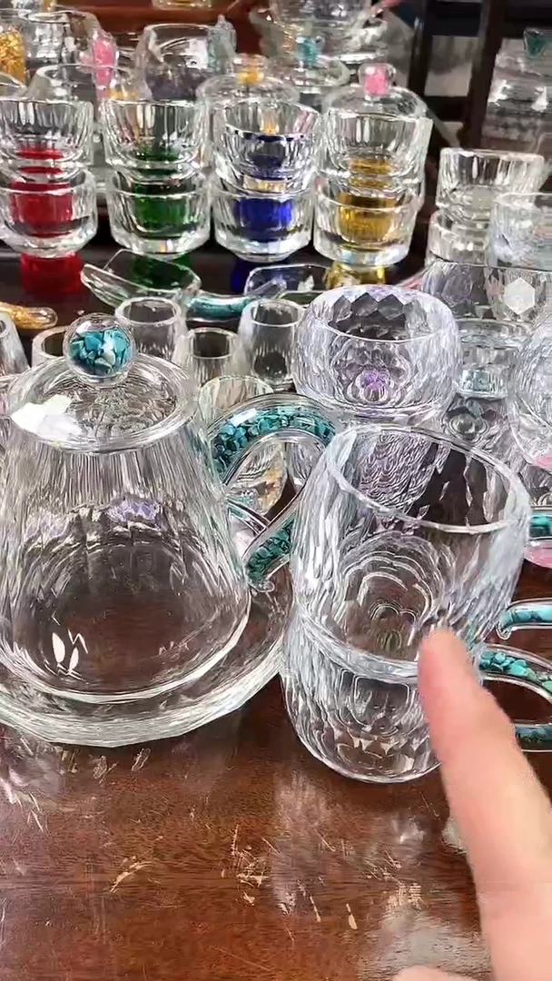 【闪购商品】咖啡壶绿松石+大号杯垫+弯把小茶碗绿2个