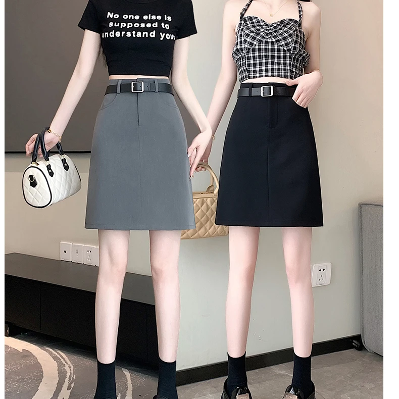 灰色a字半身裙2025新款秋高腰百搭显瘦西装职业包臀裙短裙五分裙