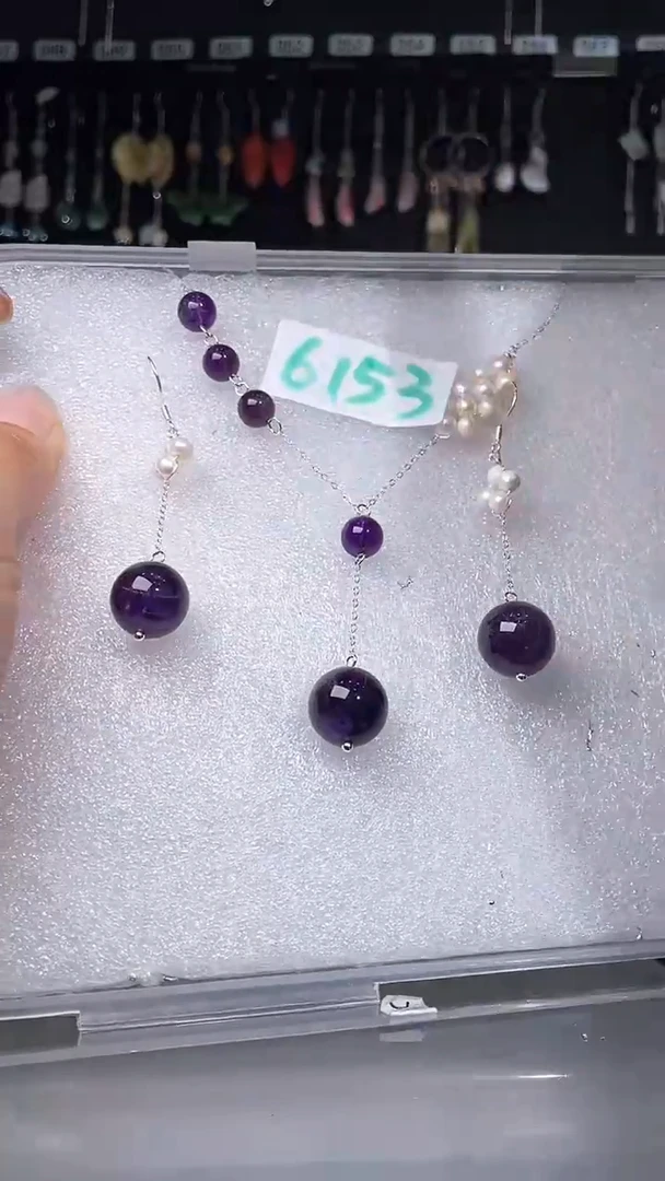 紫晶耳饰银S925镶嵌喜欢拍