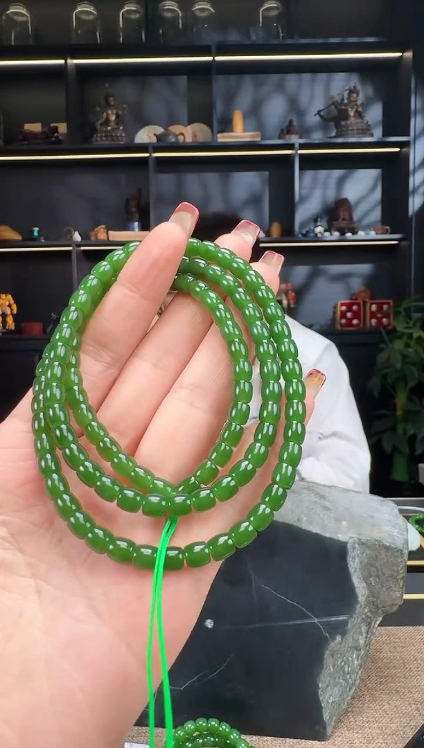 【闪购商品】和田玉-未镶嵌6mm碧玉极致弧108