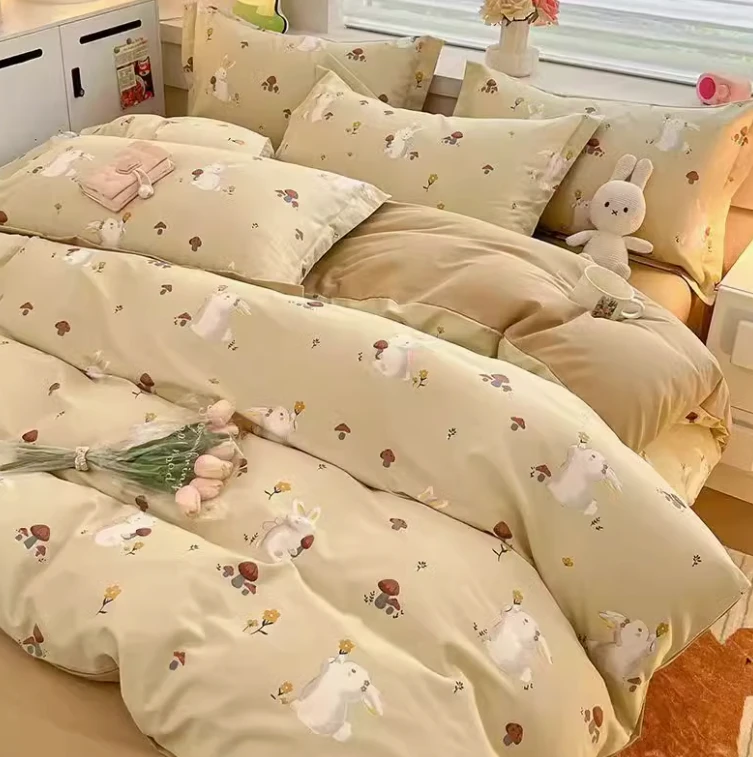 〖金志轻奢〗铂金磨毛四件套-蘑菇小兔