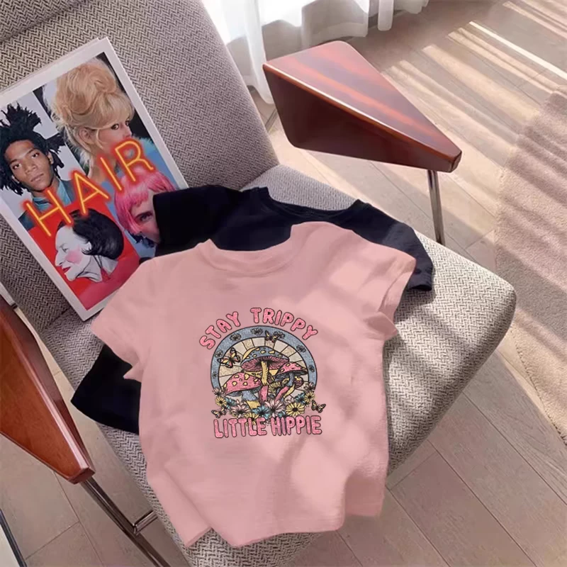 粉色正肩短袖t恤女2025新款夏季美式减龄潮牌印花设计感显瘦上衣