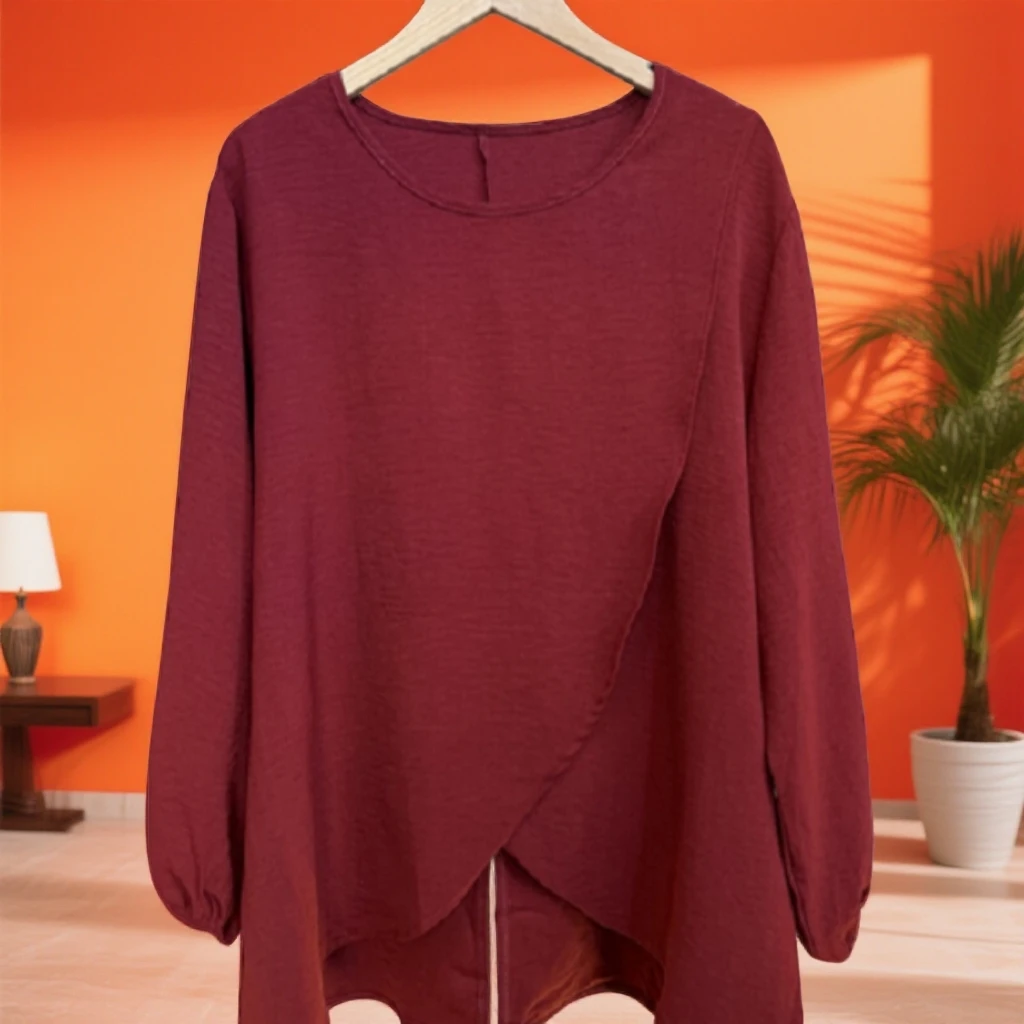 139/春秋长袖上衣不规则宽松遮肚显瘦中长款卫衣