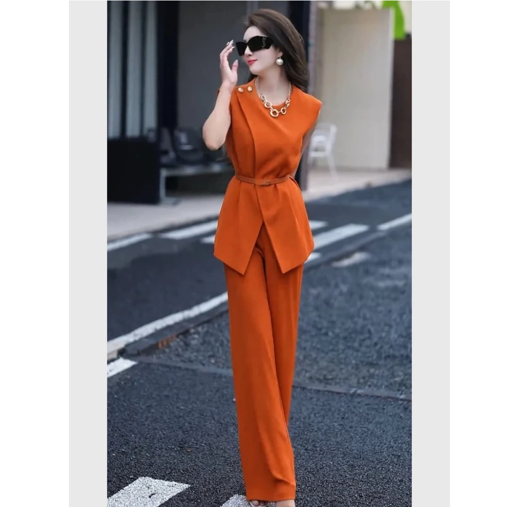 【8800套装-YR】西装女气质轻奢高级感无袖上衣阔腿裤职业套装夏