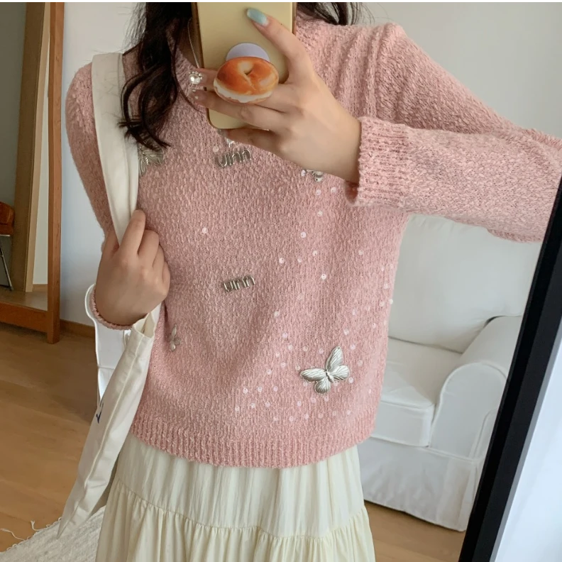 25早春新款时尚慵懒风圆领针织毛衣60855