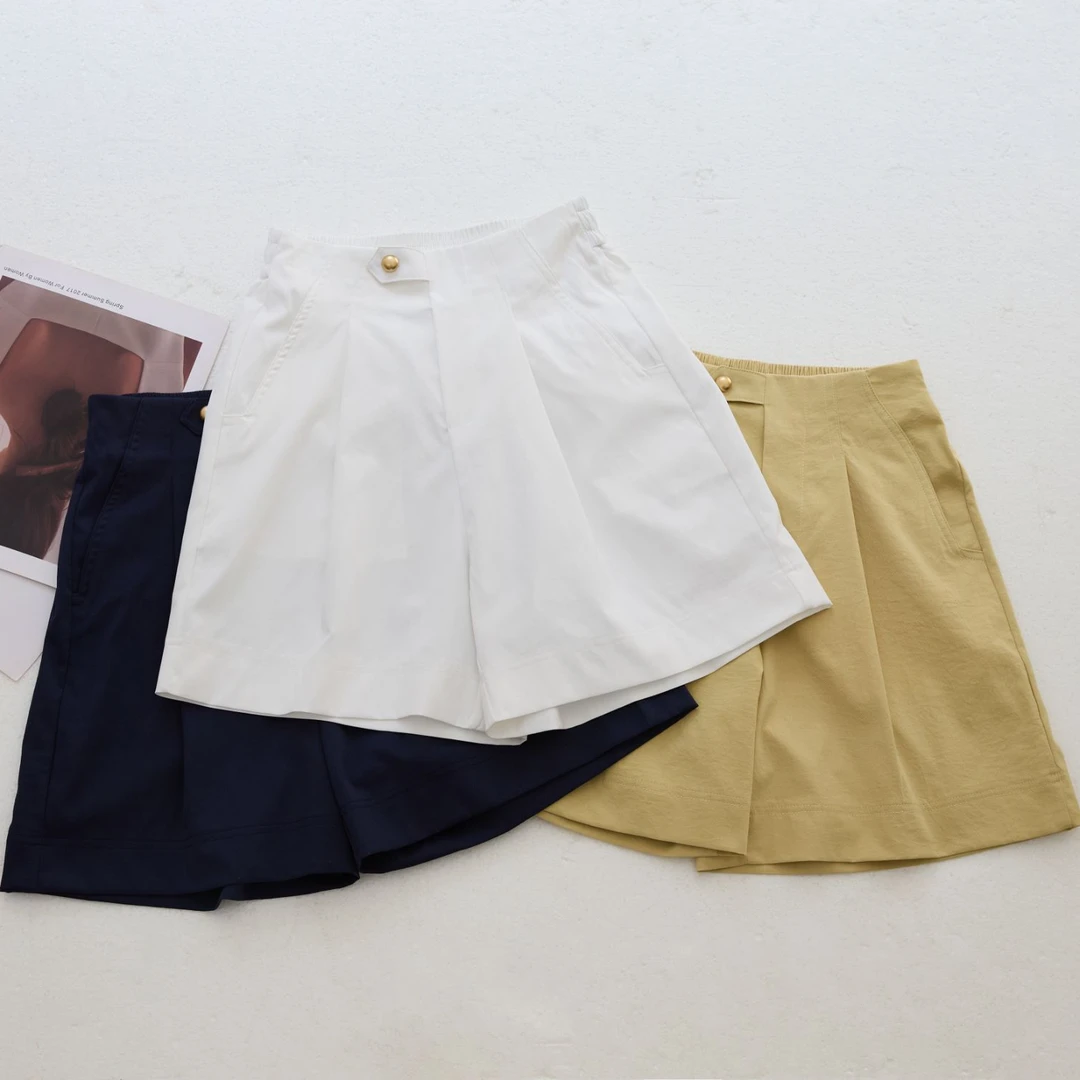 钛金棉夏款韩版纯色洋气百搭松紧腰高腰显瘦外穿A字短裤7766