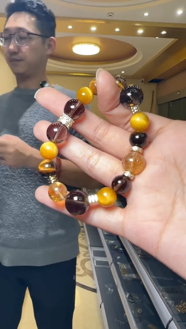 【闪购商品】石英质玉手串未镶嵌金霸黄虎眼DIY大综合手串