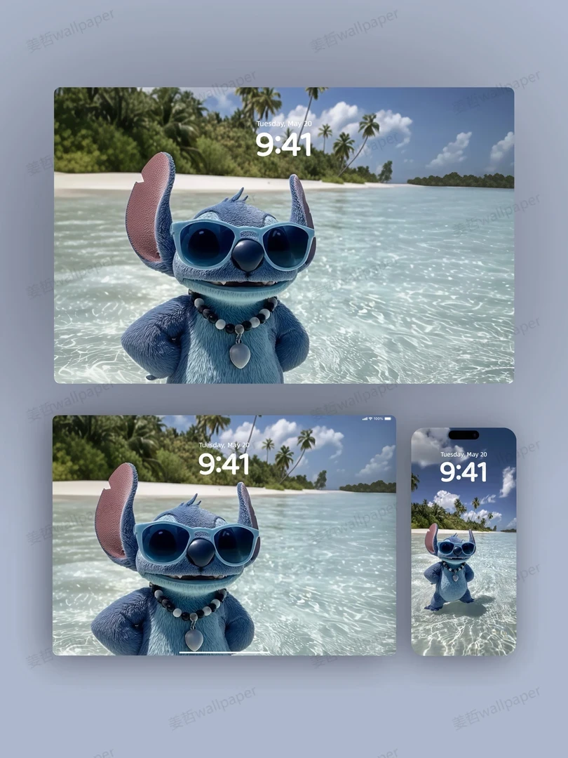 海边的史迪奇丨高清动态+静态壁纸【手机iPad电脑朋友圈背景】