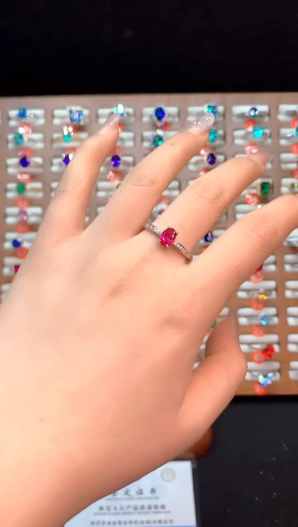 银S925镶嵌戒指红宝石...