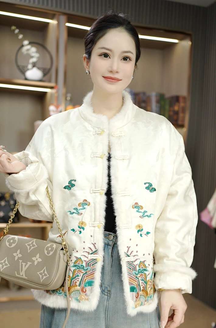 【伯虎说9008】Qing冬季*新款气质百搭新中式时尚夹棉外套