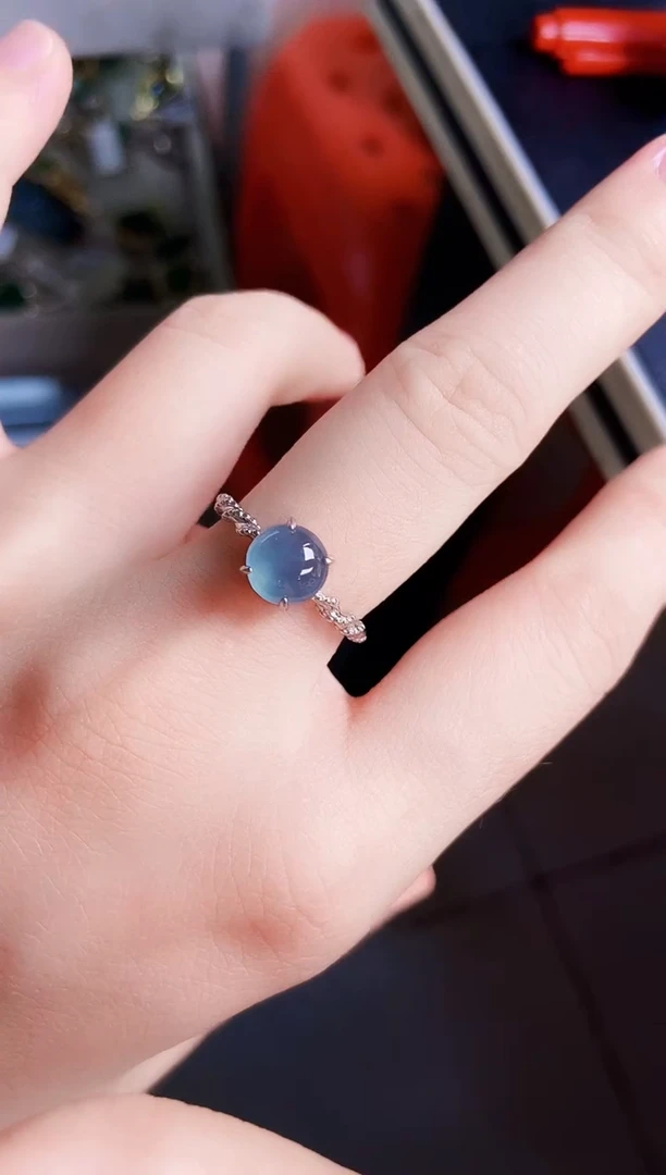 翡翠戒指银S925镶嵌21394