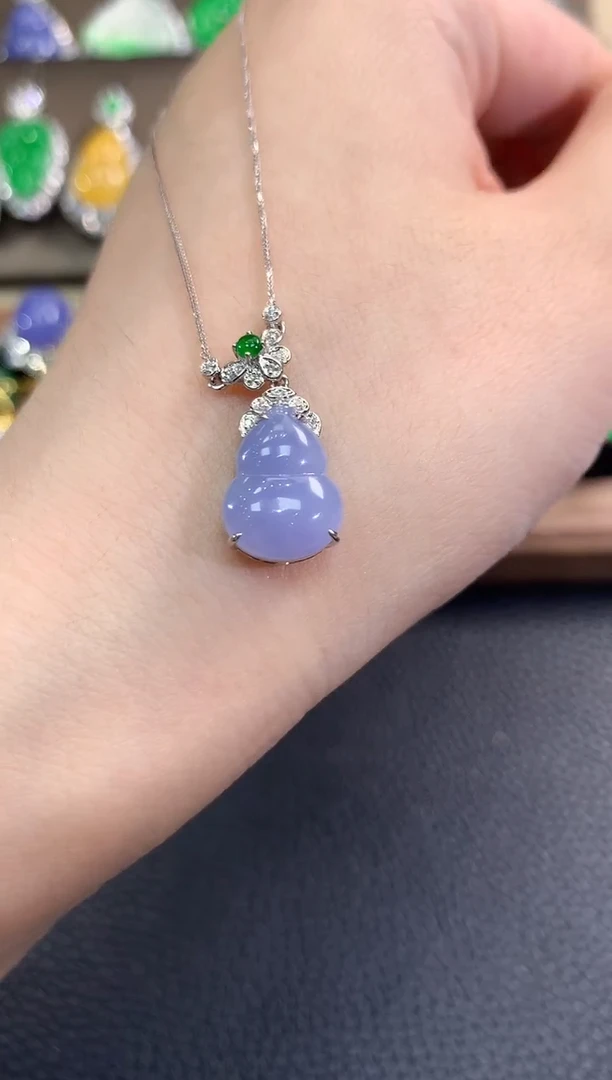 翡翠18K金镶嵌套链春日珠宝 C8多样性一件发紫货有色差