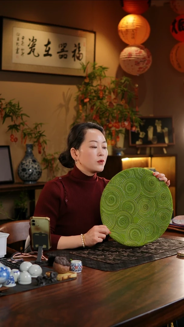 【闪购商品】织绣绿色一团和气大号圆茶席